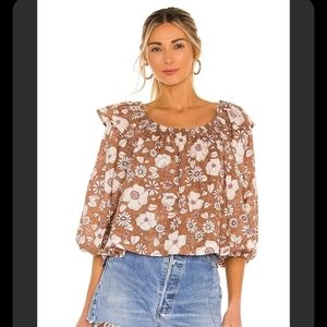 Free People Miss Daisy Top Vintage Combo Print Puff Sleeves | Small | EUC